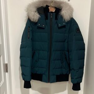 Rare moose knuckle Green Puffer Jacket with Fur Hood